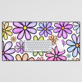 Doodle Daisy Flower Pattern 17 Desk Mat