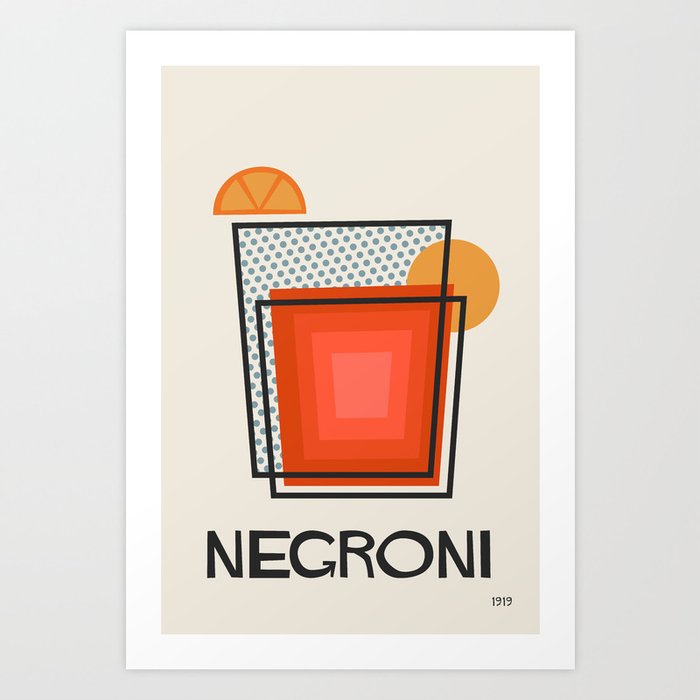Negroni Minimalist Mid Century Modern Cocktail Print Art Print