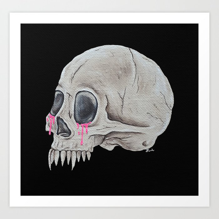 vampire skull with neon pink tears Art Print