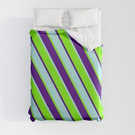 [ Thumbnail: Turquoise, Green, and Indigo Colored Lines/Stripes Pattern Duvet Cover ]