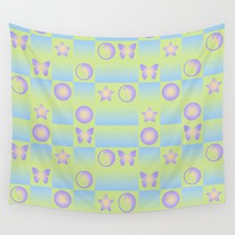 Checkered Symbols (YIN YANG/BUTTERFLY/SMILEY FACE/STAR) Wall Tapestry