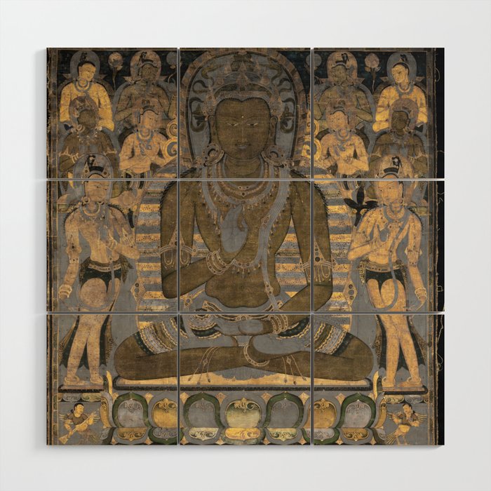 Buddha Amoghasiddhi Eight Golden Bodhisattvas Wood Wall Art