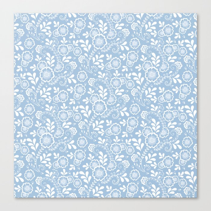 Pale Blue And White Eastern Floral Pattern Canvas Print