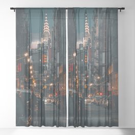 New York City Manhattan skyline at night in SoHo Sheer Curtain
