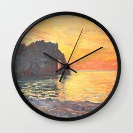 Claude Monet - Soleil couchant à Etretat -  Etretat, Cliff of d'Aval, Sunset - Impressionism Wall Clock