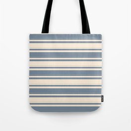 [ Thumbnail: Light Slate Gray and Beige Colored Pattern of Stripes Tote Bag ]