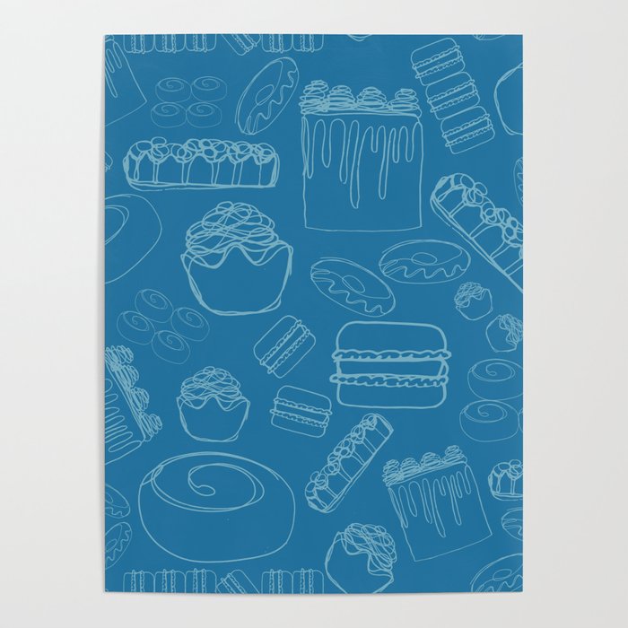 Bakery Goodness Pattern - Blue Poster
