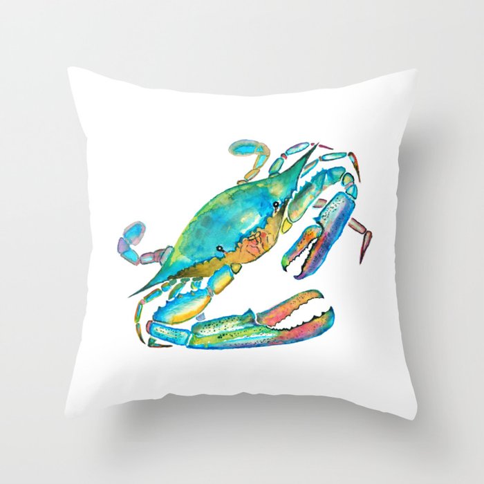 Watercolor Crab Throw Pillow