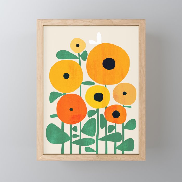 Sunflower and Bee Framed Mini Art Print