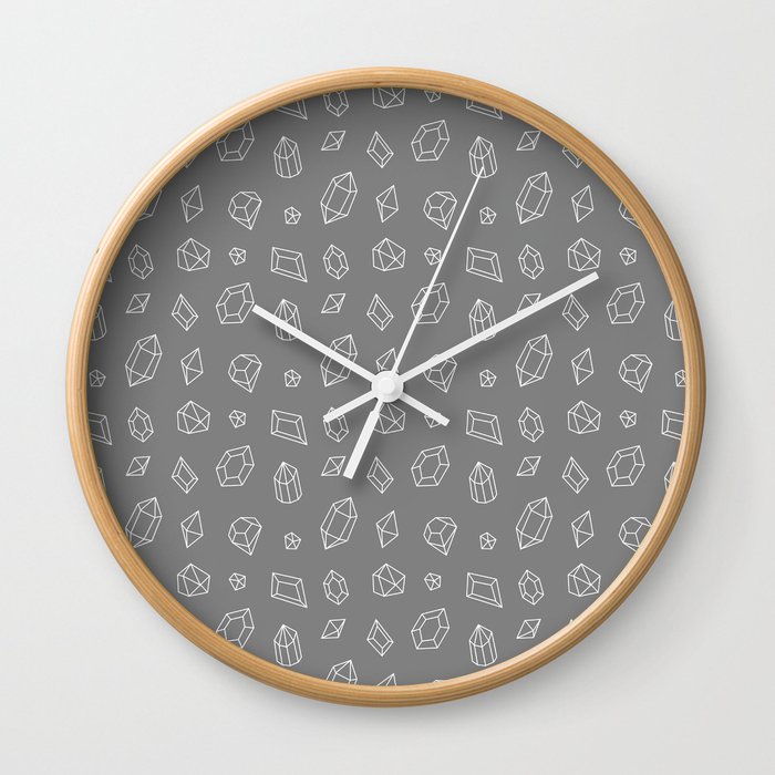 Grey and White Gems Pattern Wall Clock