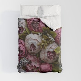 Pink and white peonies pattern Duvet Cover