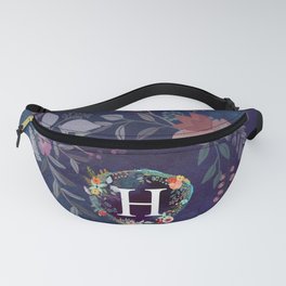 Personalized Monogram Initial Letter H Floral Wreath Artwork Fanny Pack