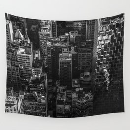 New York City skyscraper aerial view of Manhattan black and white Wall Tapestry