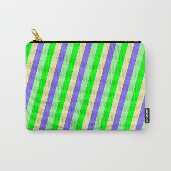 Lime, Pale Goldenrod, Medium Slate Blue, and Green Colored Lined/Striped Pattern Carry-All Pouch