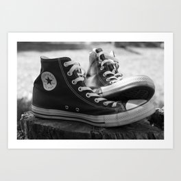 Converse Shoe High Top B&W On Stump Art Print