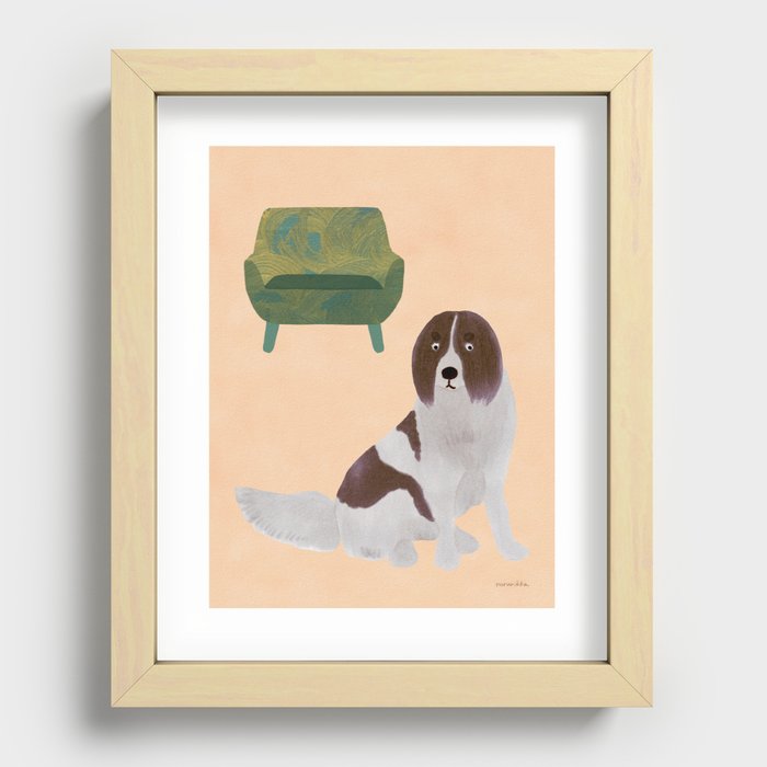 Dog and an Armchair - Brown and Pink Recessed Framed Print