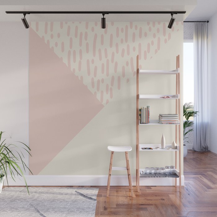 Modern Geometrical Ivory Pink Color Block Paint Brushstrokes Wall