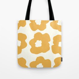 Large Pop-Art Retro Flowers in Yellow on Cream Background Tote Bag