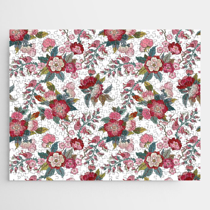 Chinoiserie Oriental Peony Floral Jigsaw Puzzle