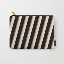 [ Thumbnail: Dark Olive Green, Light Coral, Beige, and Black Colored Striped/Lined Pattern Carry-All Pouch ]