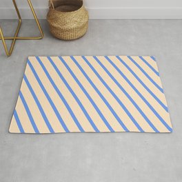 [ Thumbnail: Cornflower Blue & Bisque Colored Pattern of Stripes Rug ]