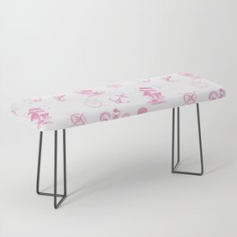 Pink Silhouettes Of Vintage Nautical Pattern Bench