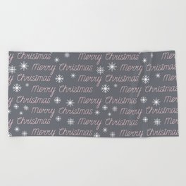 Grey Merry Christmas Handwriting Pattern Beach Towel