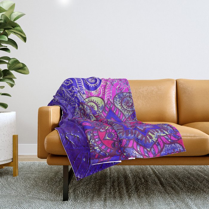 -A15- Colored Moroccan Mandala Artwork. Throw Blanket