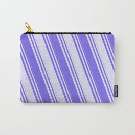 [ Thumbnail: Medium Slate Blue & Lavender Colored Striped Pattern Carry-All Pouch ]