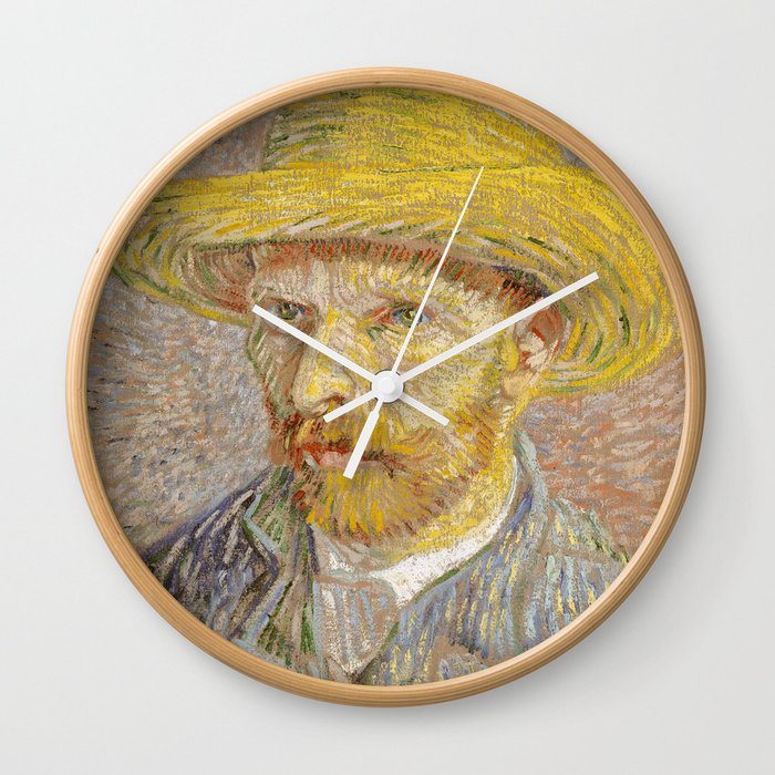 Self Portrait with Straw Hat by Vincent Van Gogh Wall Clock