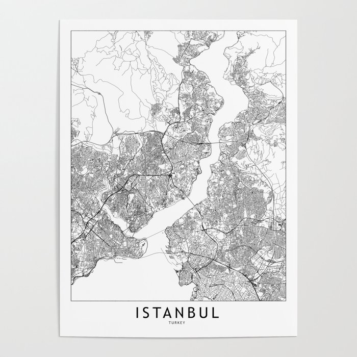 Istanbul White Map Poster