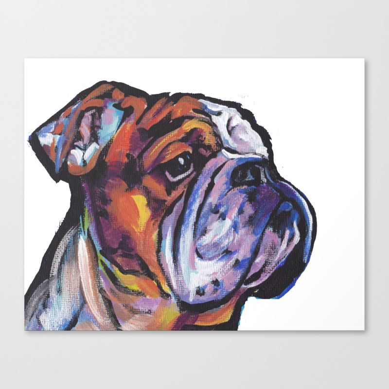 Fun English Bulldog Dog Portrait Bright Colorful Pop Art Painting