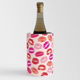 Lovely kisses lips print hand drawn illustration, romantic love background Wine Chiller