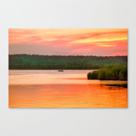 Summer sunset on Wild lake Canvas Print