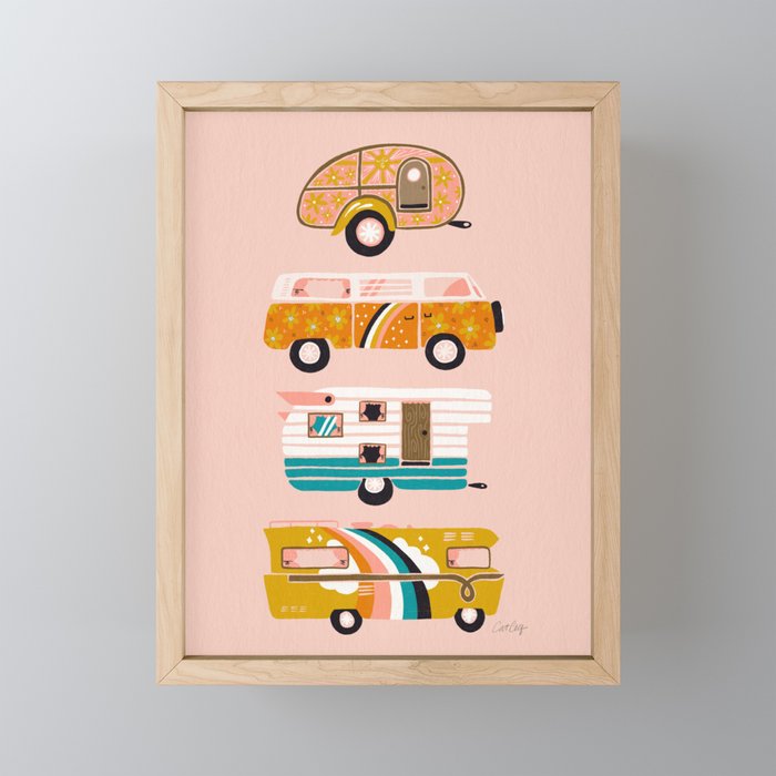 Retro Road Trip – Pink Palette Framed Mini Art Print