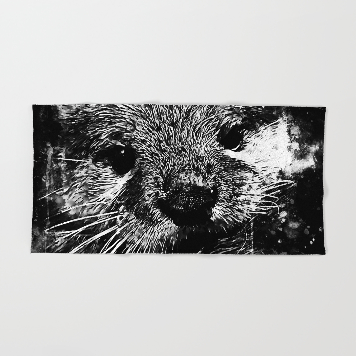 Furry Fish Otter Splatter Watercolor Black White Hand Bath Towel By Gxp Design Society6