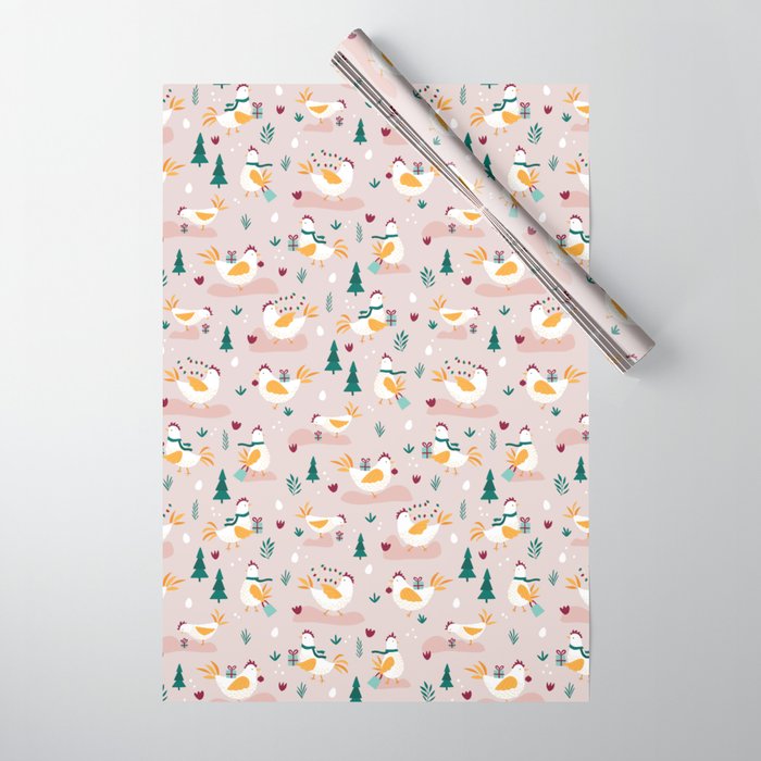 Holiday Chickens Christmas French Hens Wrapping Paper