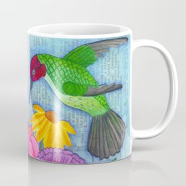 hummingbird tea Coffee Mug | Flying, Collage, Paper, Other, Redbird, Teacup, Vintage, Decoupage, Birds, Flowers 