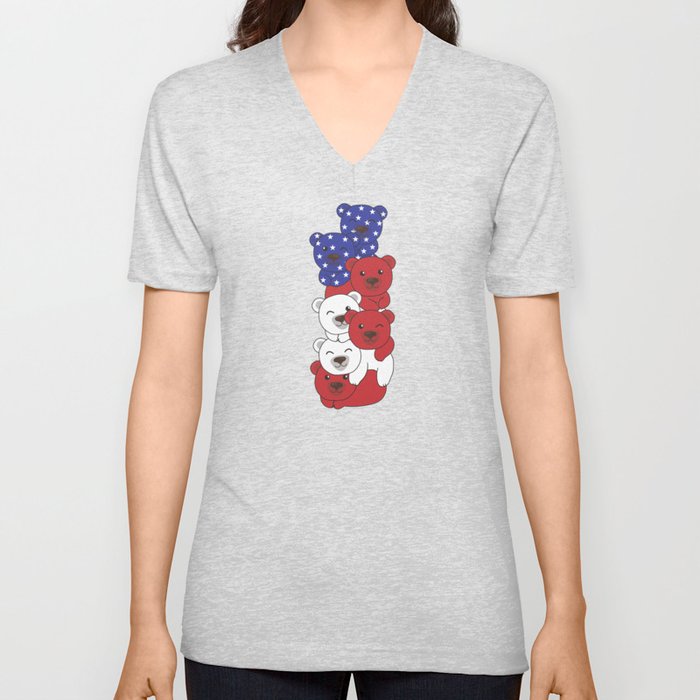 Bear For The Fourth Of July Usa Flag Axolotls V Neck T Shirt