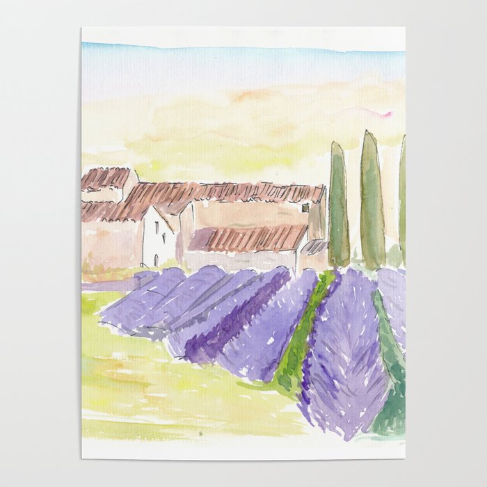 Provence Classical View of Lavender Fields and Abbey Poster