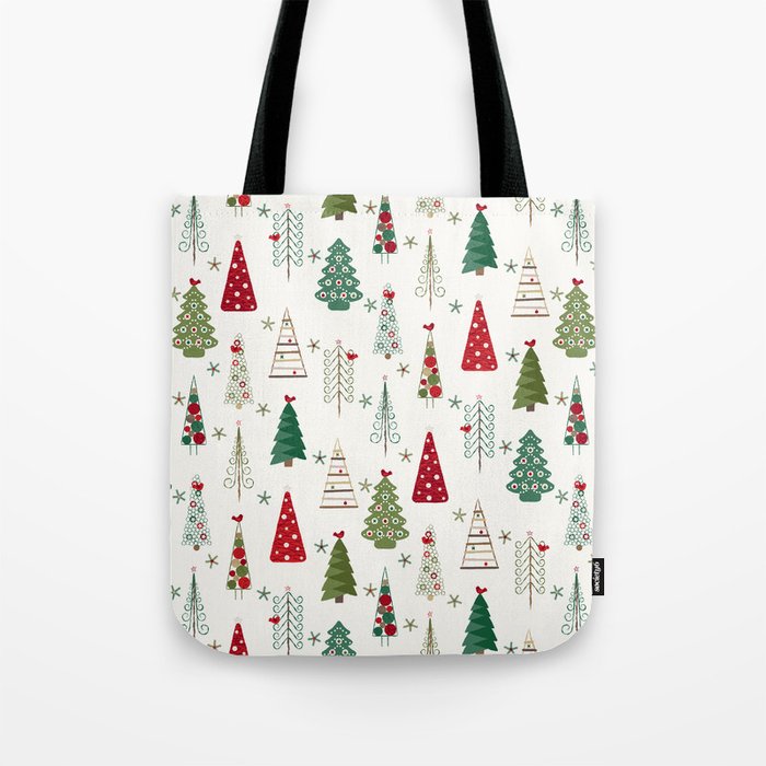 Scandinavian Christmas Trees Pattern - Red Green Tote Bag