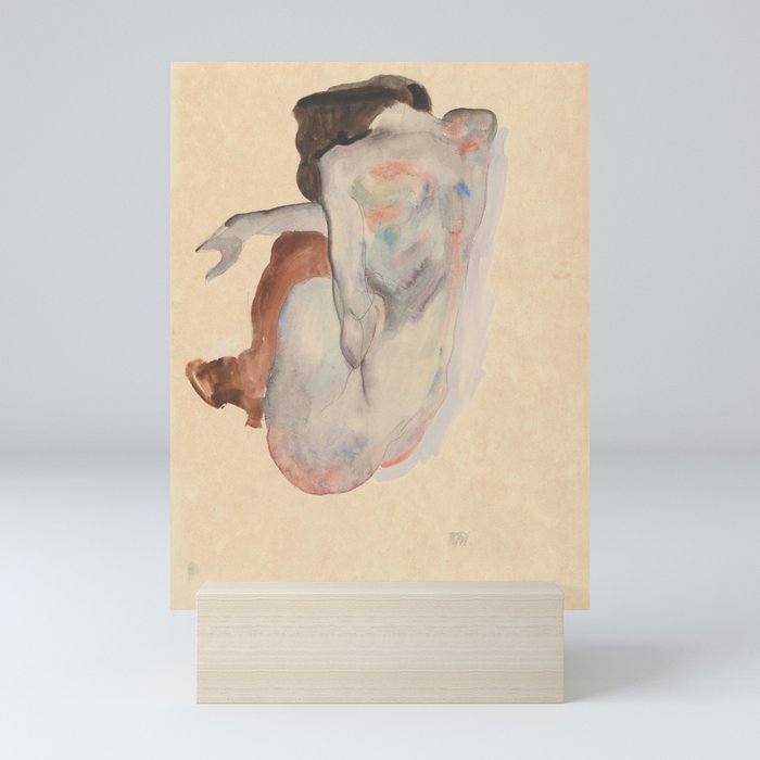 Crouching Nude in Shoes and Black Stockings, Back View - Egon Schiele Mini Art Print