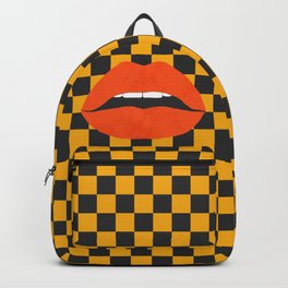 Funky pop-art sexy lips,  black yellow check. Backpack | Checkered, Graffiti, Modern Art, Love, Cartoon, Collage, Illustration, Drawing, Surrealism, Bold 