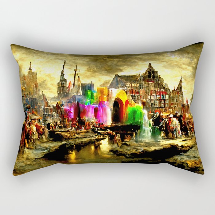 Medieval Town in a Fantasy Colorful World Rectangular Pillow