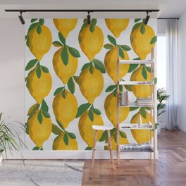 Yellow Mellow Citrons Green Leaves White Background #decor #society6 #buyart Wall Mural