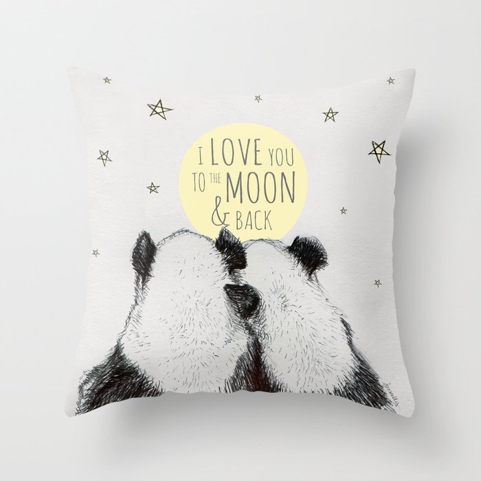 Pandas love to the moon & back Throw Pillow