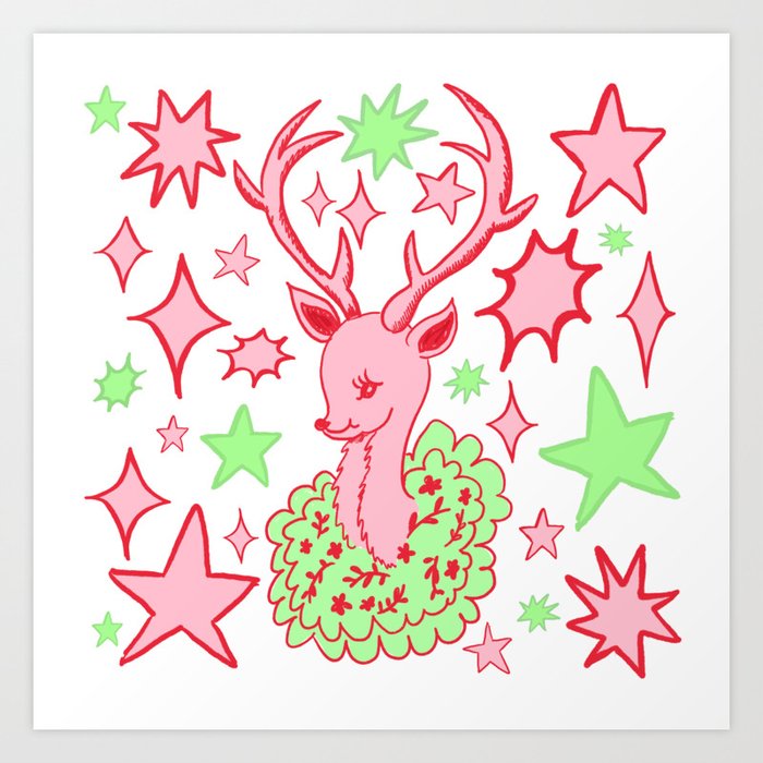 Whimsical Christmas Deer Art Print