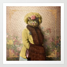 Lady Vanderkat with Roses Art Print