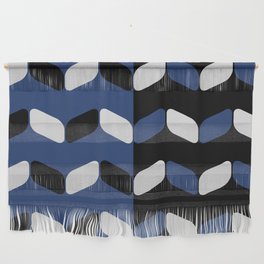 Vintage Diagonal Rectangles Black White Navy Blue Wall Hanging