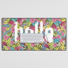 hello with hand drawn floral Desk Mat